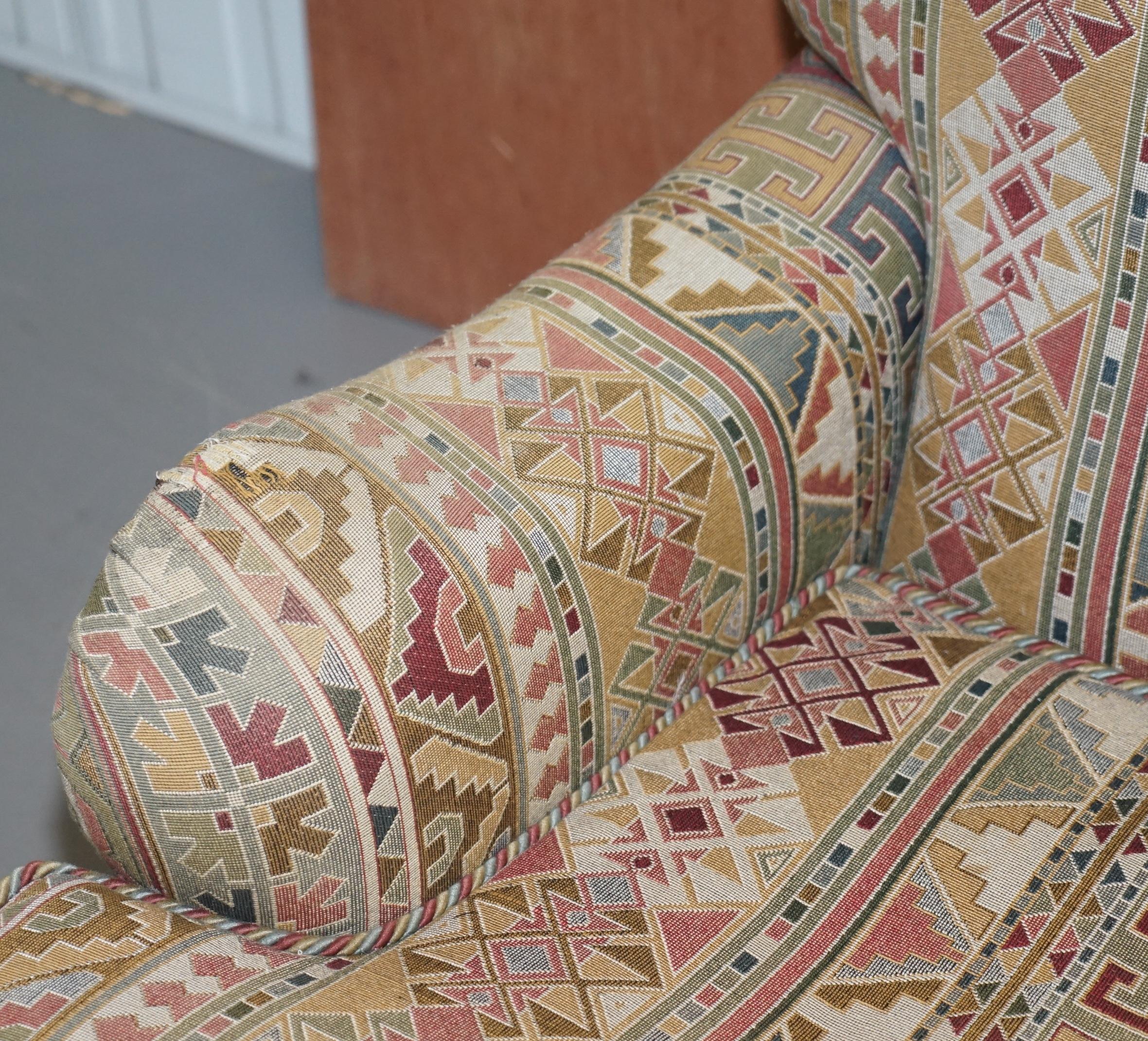 English Vintage Derwent Hand Made in England Kilim Pattern Howard Armchair with Castors