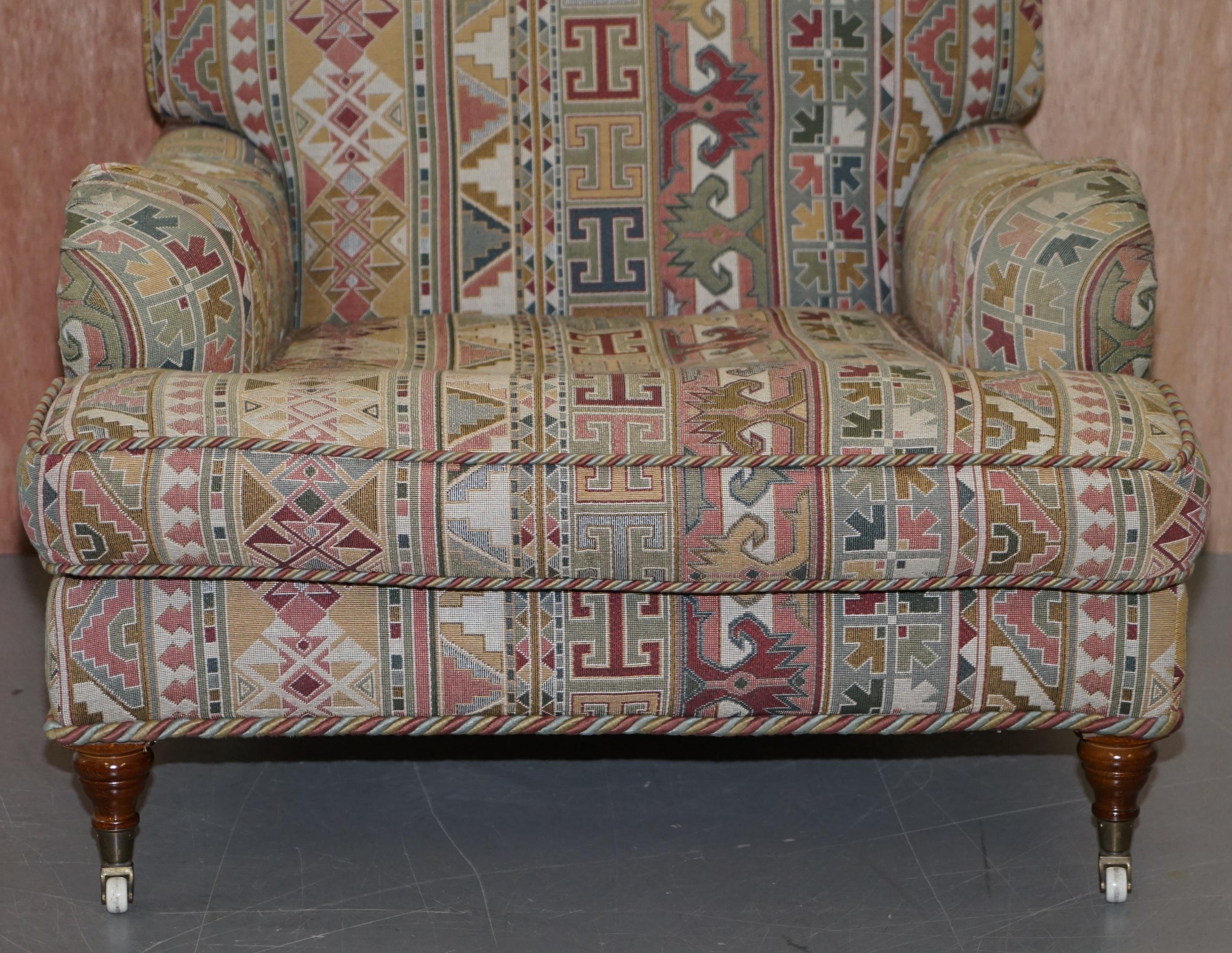 Hand-Crafted Vintage Derwent Hand Made in England Kilim Pattern Howard Armchair with Castors