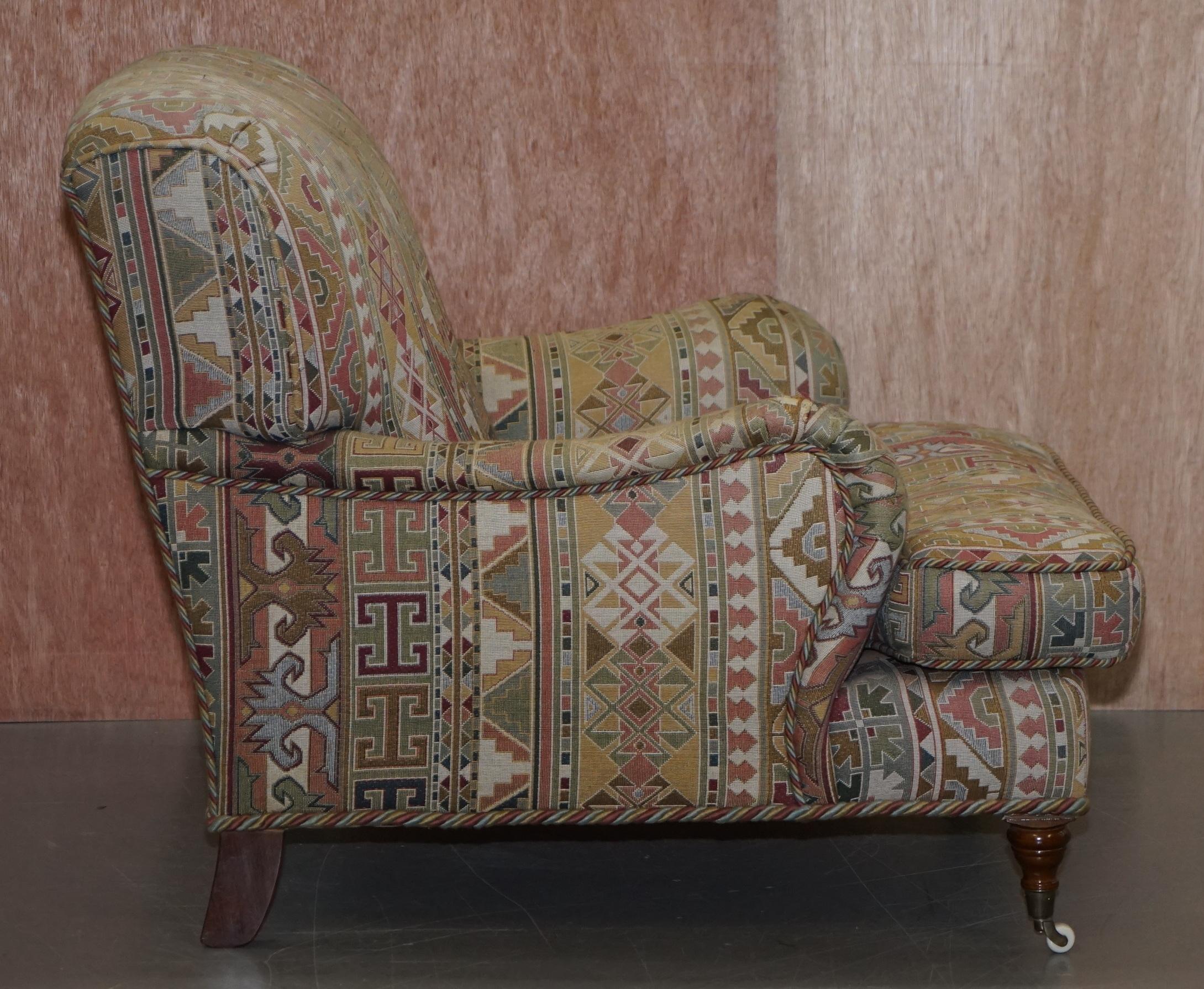 Upholstery Vintage Derwent Hand Made in England Kilim Pattern Howard Armchair with Castors