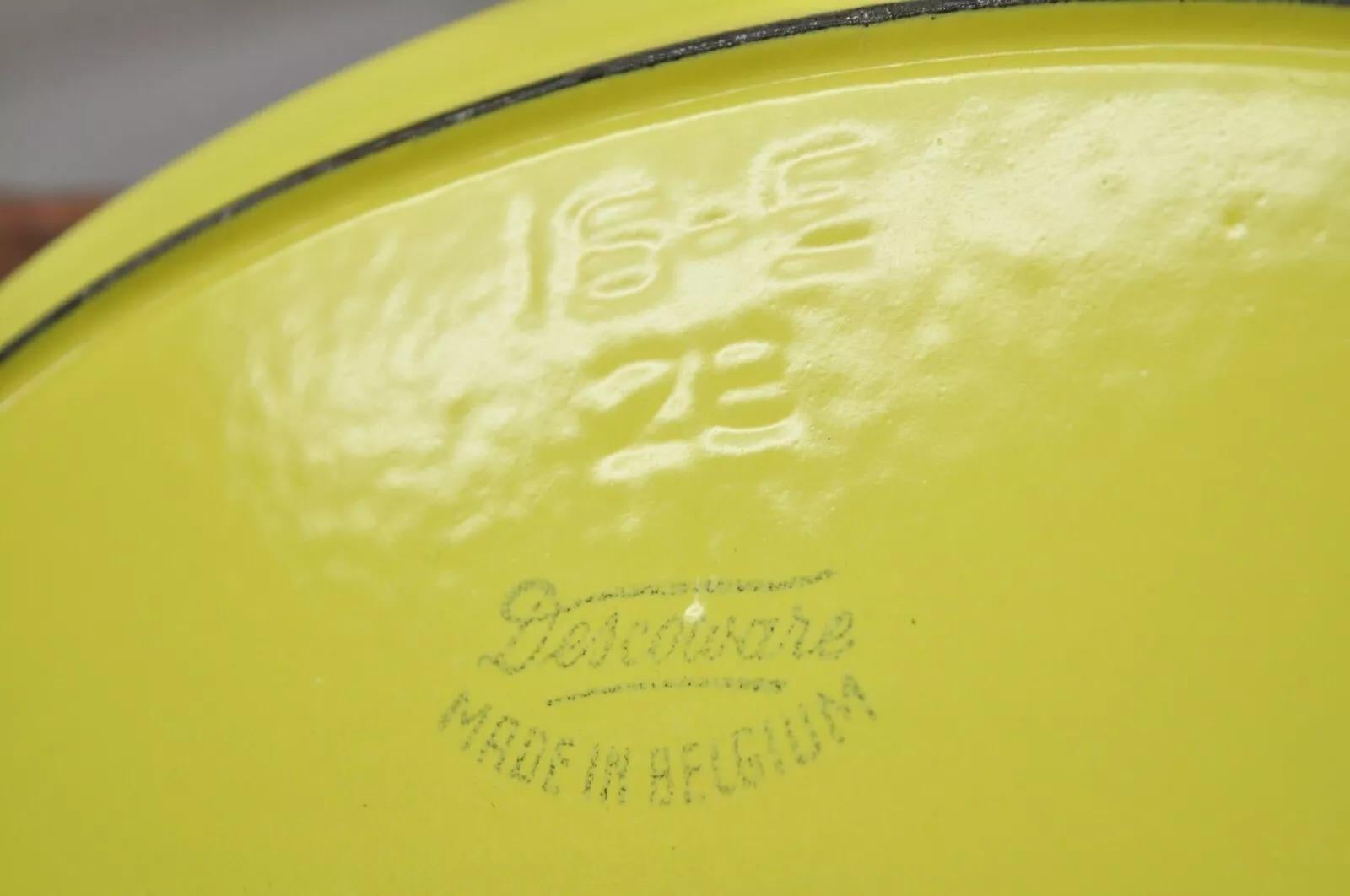 Vintage Descoware Belgium Yellow Cast Iron Enamel Oval Lidded Casserole Pot For Sale 5