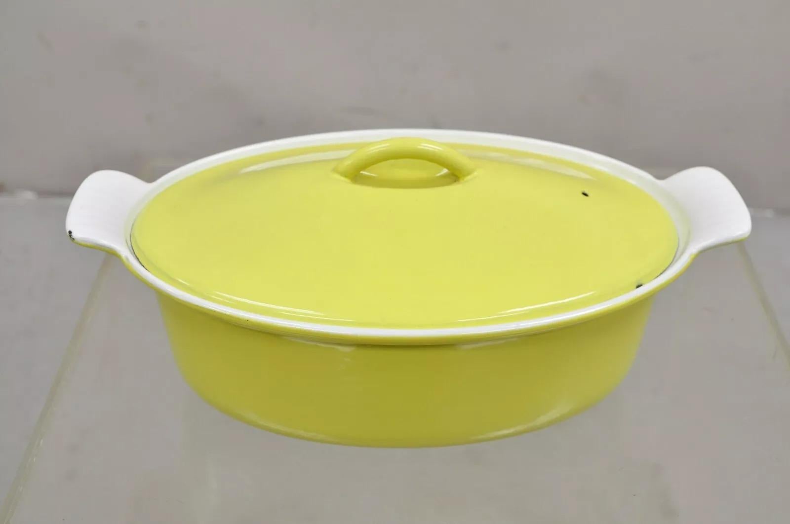 Vintage Descoware Belgium Yellow Cast Iron Enamel Oval Lidded Casserole Pot 6
