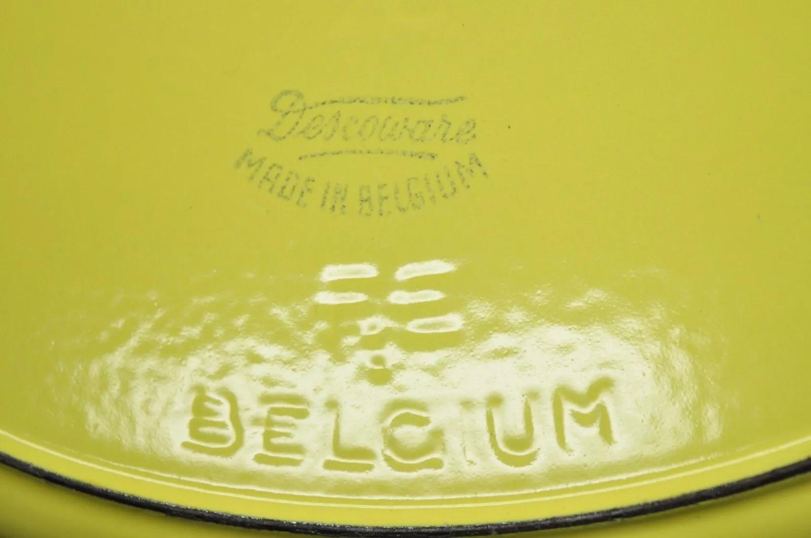 Mid-Century Modern Vintage Descoware Belgium Yellow Cast Iron Enamel Oval Lidded Casserole Pot For Sale