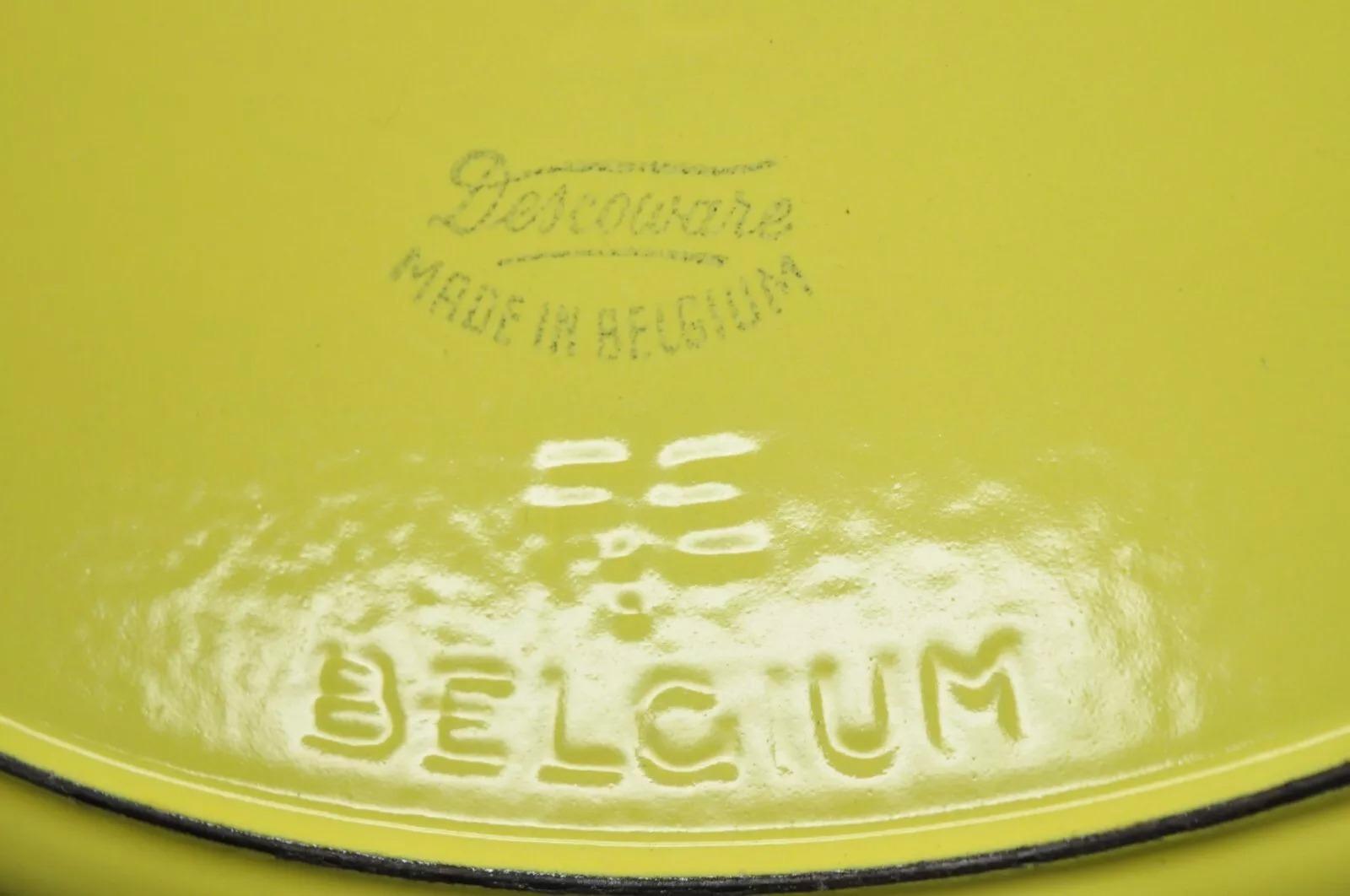 Mid-Century Modern Vintage Descoware Belgium Yellow Cast Iron Enamel Oval Lidded Casserole Pot