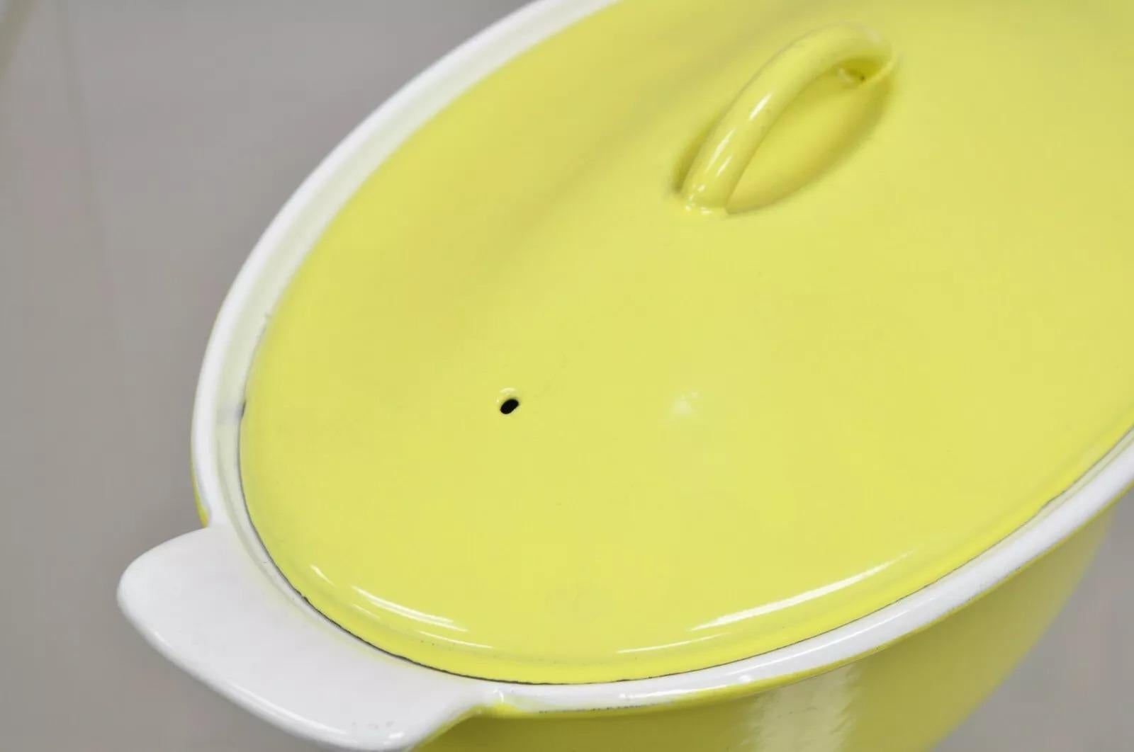 20th Century Vintage Descoware Belgium Yellow Cast Iron Enamel Oval Lidded Casserole Pot