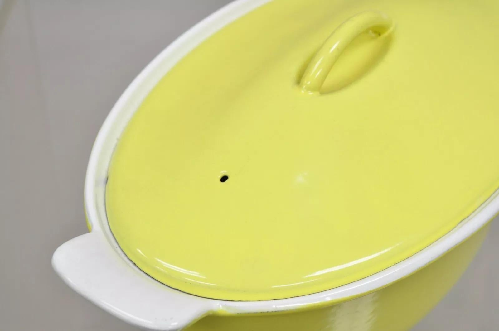 20th Century Vintage Descoware Belgium Yellow Cast Iron Enamel Oval Lidded Casserole Pot For Sale