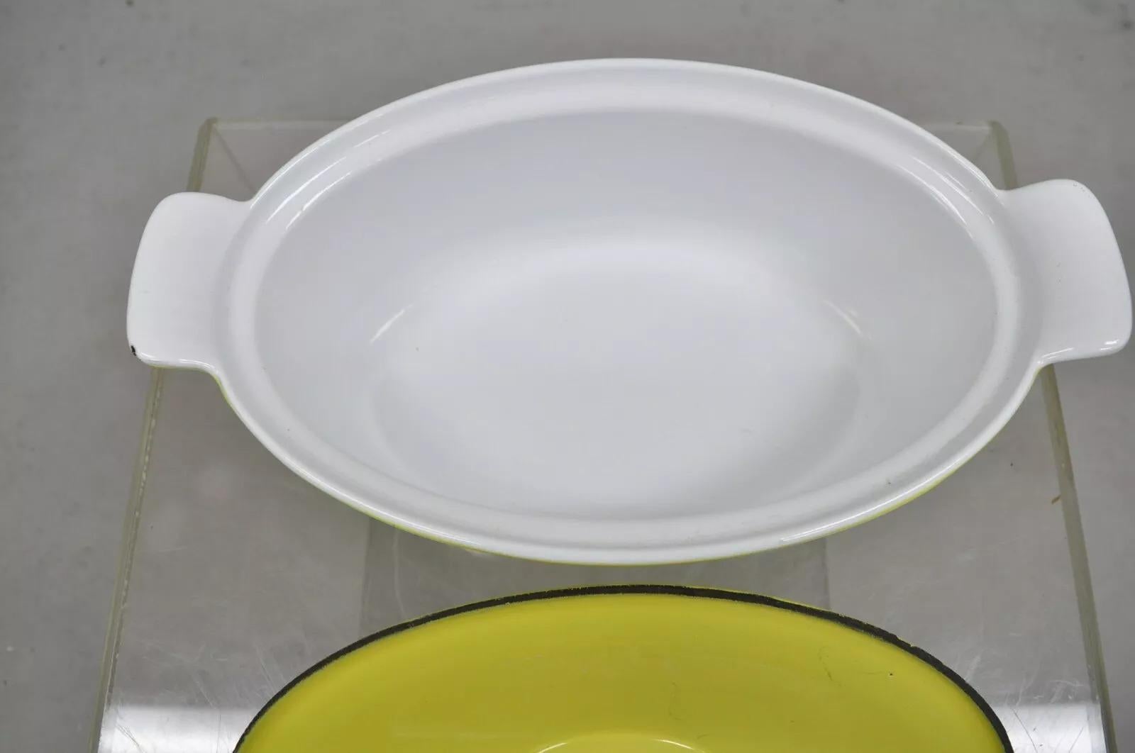 Vintage Descoware Belgium Yellow Cast Iron Enamel Oval Lidded Casserole Pot 2