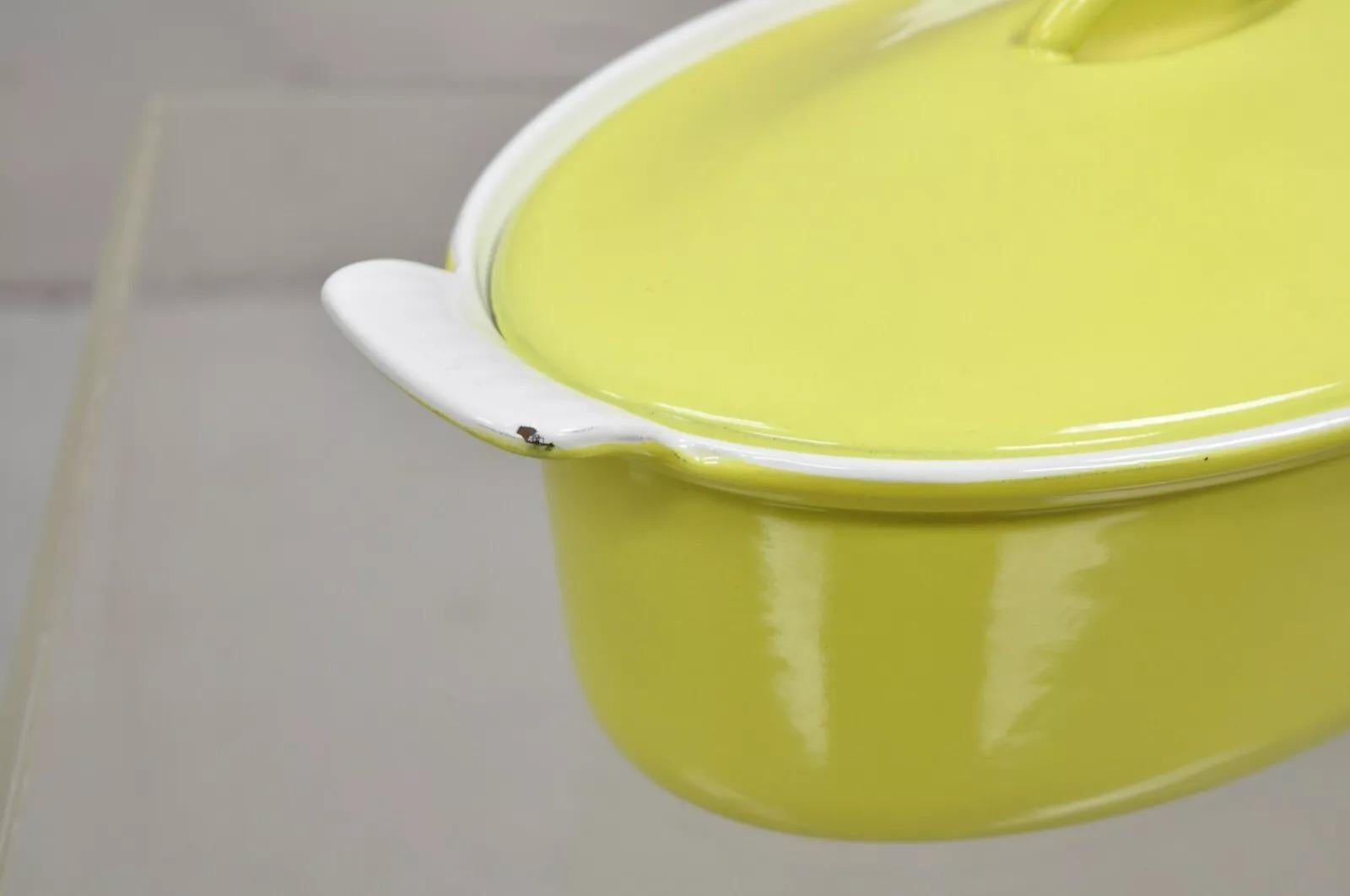 Vintage Descoware Belgium Yellow Cast Iron Enamel Oval Lidded Casserole Pot 4