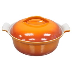 Horno holandés con tapa Vintage Descoware Mid Century Modern Cast Iron Orange Enamel