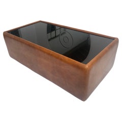 Retro Desede Style Italian 1970's Coffee Table in Glass & Leather 