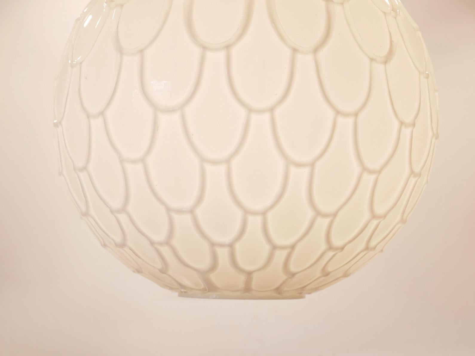 German Vintage Design 1970s Peil & Putzler Milk Glass Pendant Lamp, Chandelier For Sale