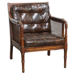 Vintage design armchair with wicker, wood and leather
