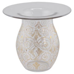 Used Design Art Glass Vase Baccarat France in Spittoon Shape Gold Paint