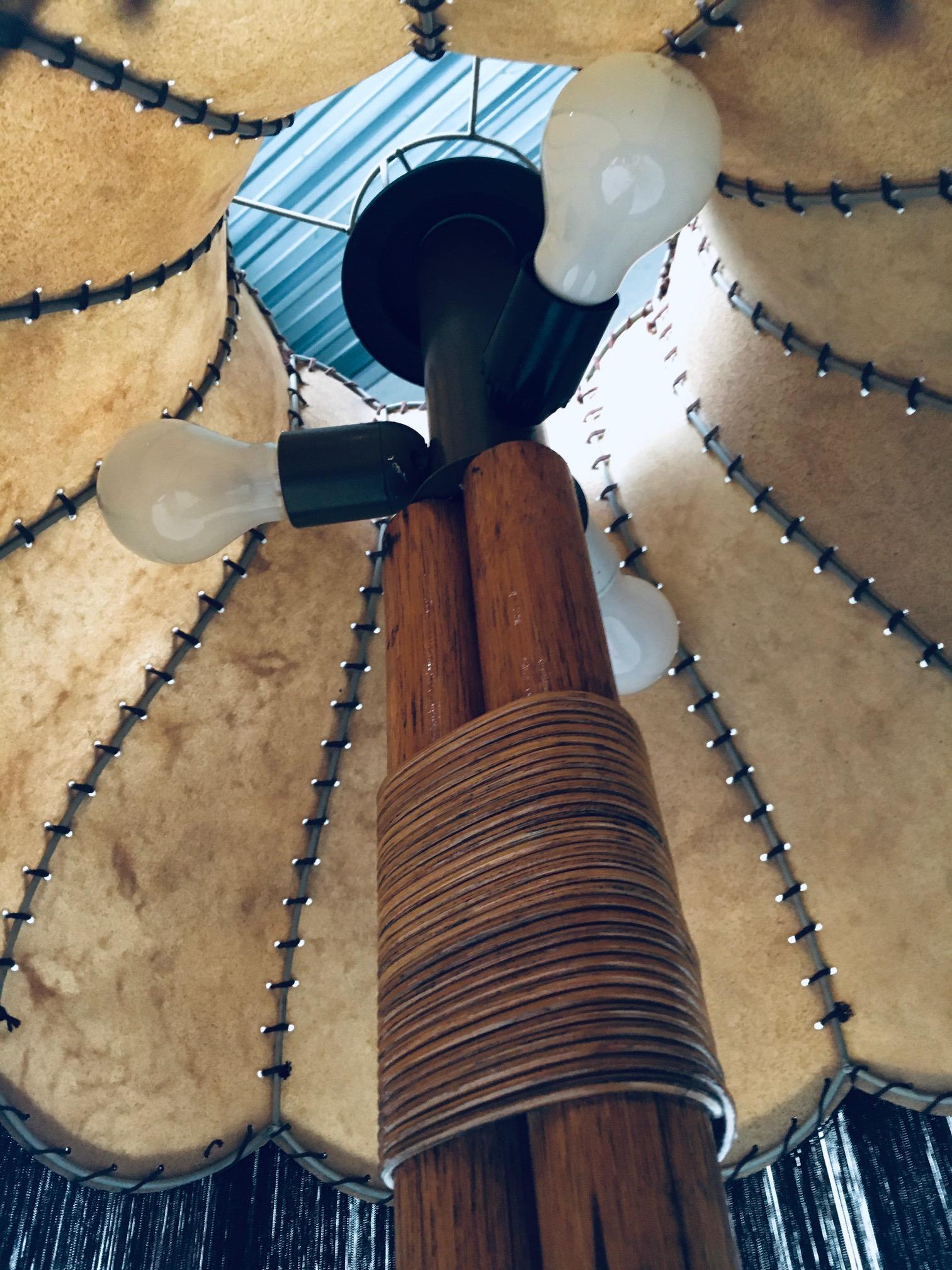 Leather Vintage Design Bamboo Floor Lamp, 1970's, Italy For Sale