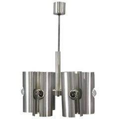 Lampadario di design vintage in alluminio spazzolato, 1970