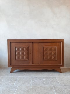 Buffet en chêne:: crédence:: design vintage Brutalist Midcentury par Charles Dudouyt
