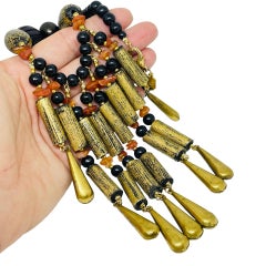 Vintage Design by PAOLA gold tone brass gemstone designer necklace