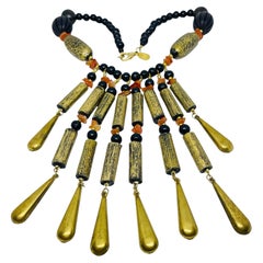 Vintage Design by PAOLA gold tone brass gemstone designer necklace