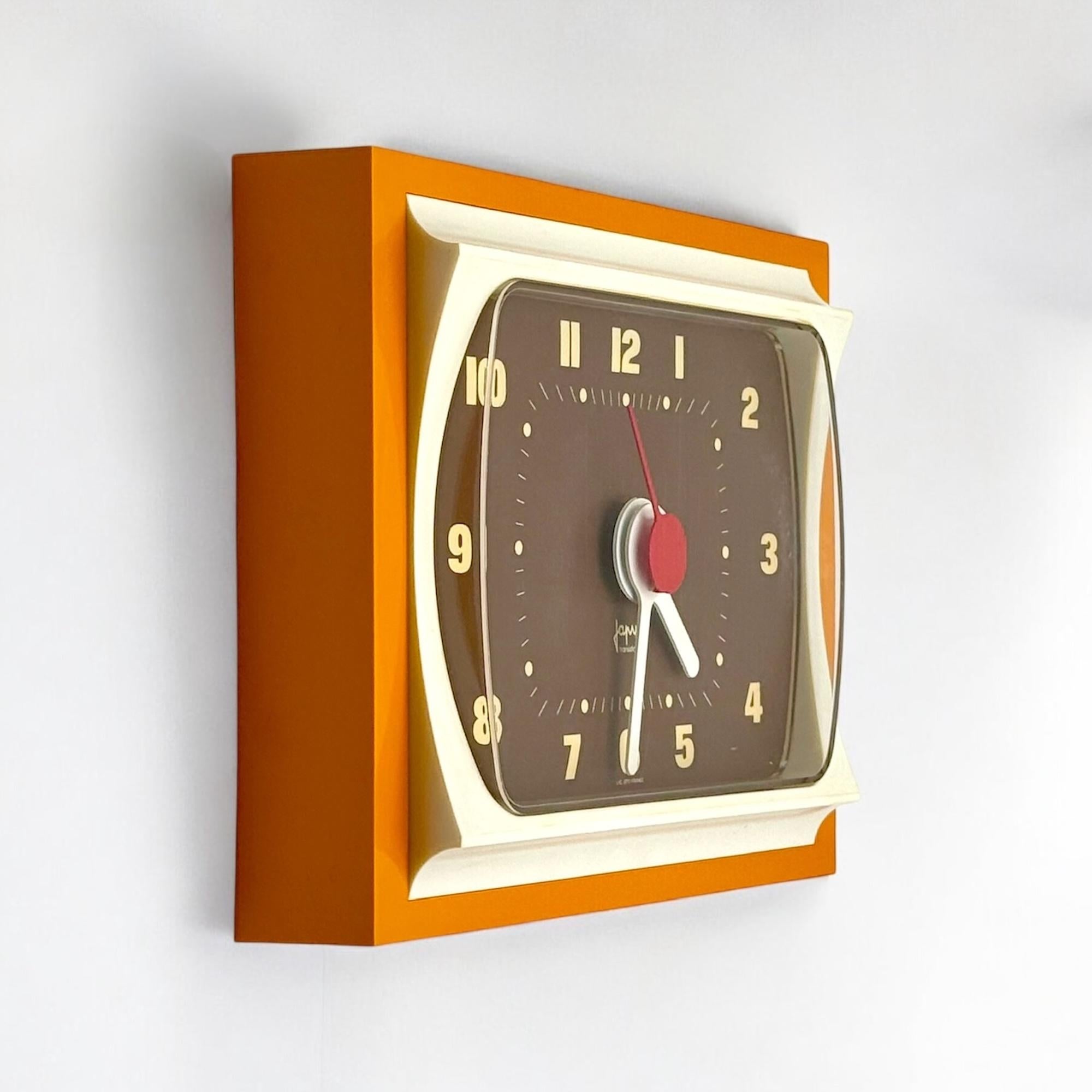 Vintage Design Clock with Mustard & Brown Hues by Japy, New Old Stock 1970s in vendita 3
