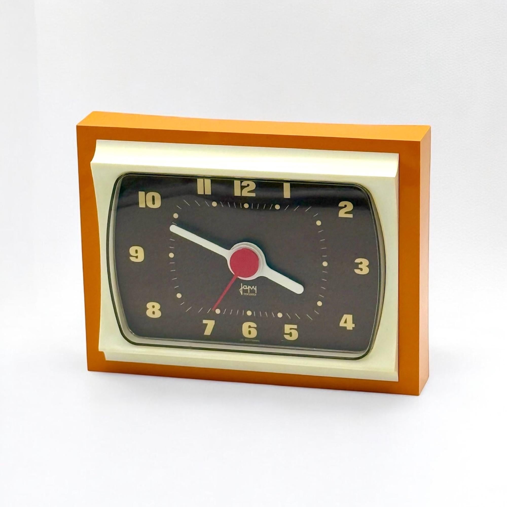 Late 20th Century Vintage Design Clock with Mustard & Brown Hues by Japy, New Old Stock 1970s in vendita