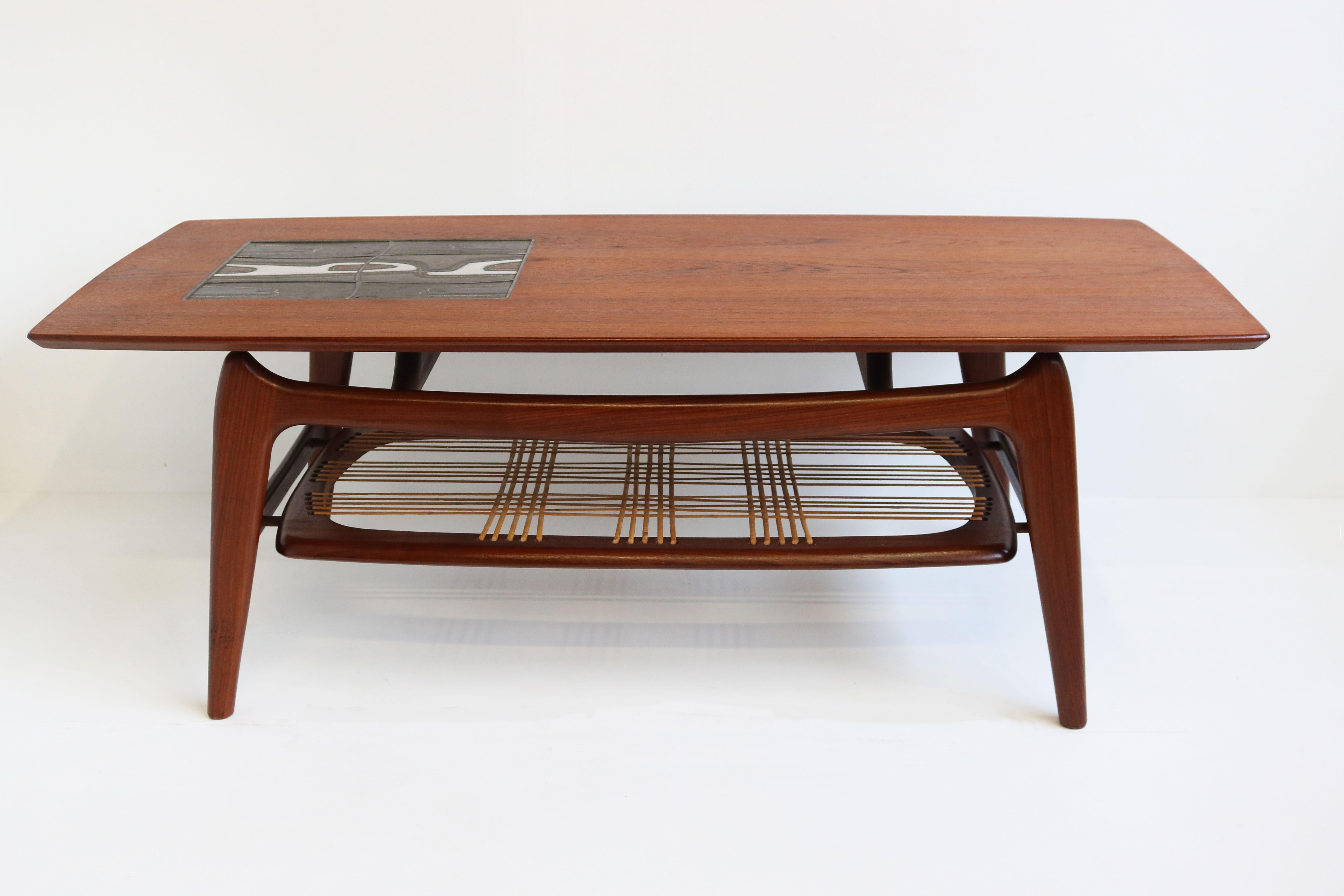 Vintage Design Coffee Table by Louis Van Teeffelen for Webe 1950 Teak Ceramic 4