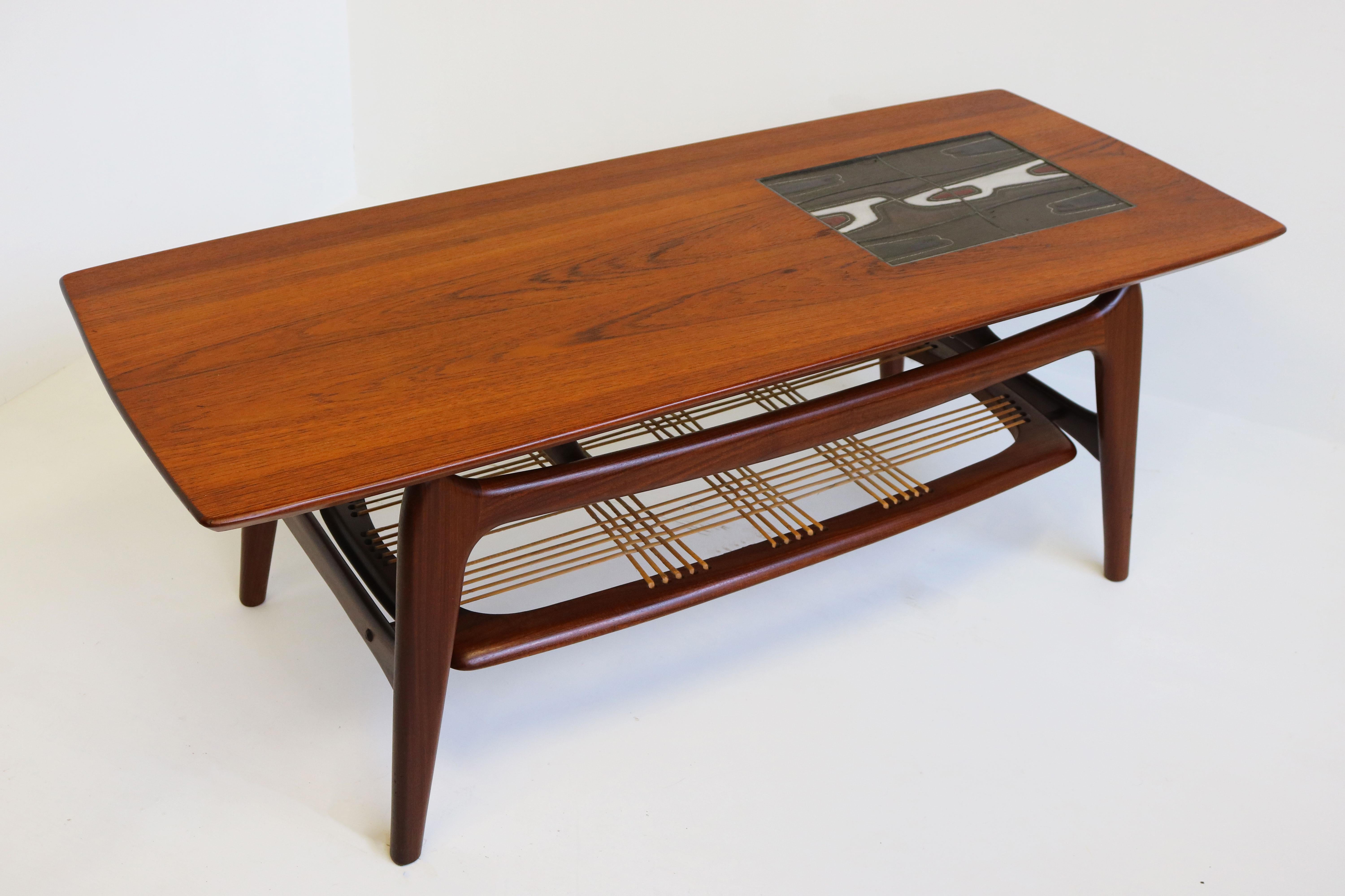 Dutch Vintage Design Coffee Table by Louis Van Teeffelen for Webe 1950 Teak Ceramic