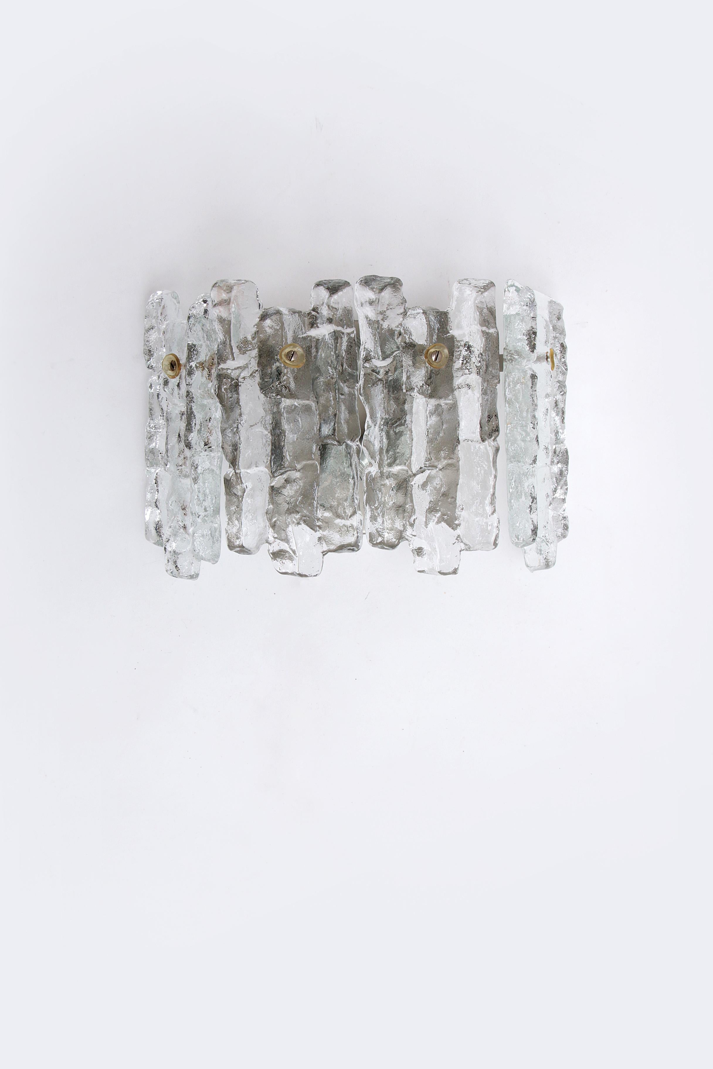 Mid-Century Modern Vintage Design Crystal ice glass wall lamp design by J. T. Kalmar Austria 1960 For Sale
