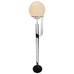 Vintage Design Floor Lamp with Chrome and White Glass Sphere, 1970s Vintage Design Floor Lamp with Chrome and White Glass Sphere, 1970s