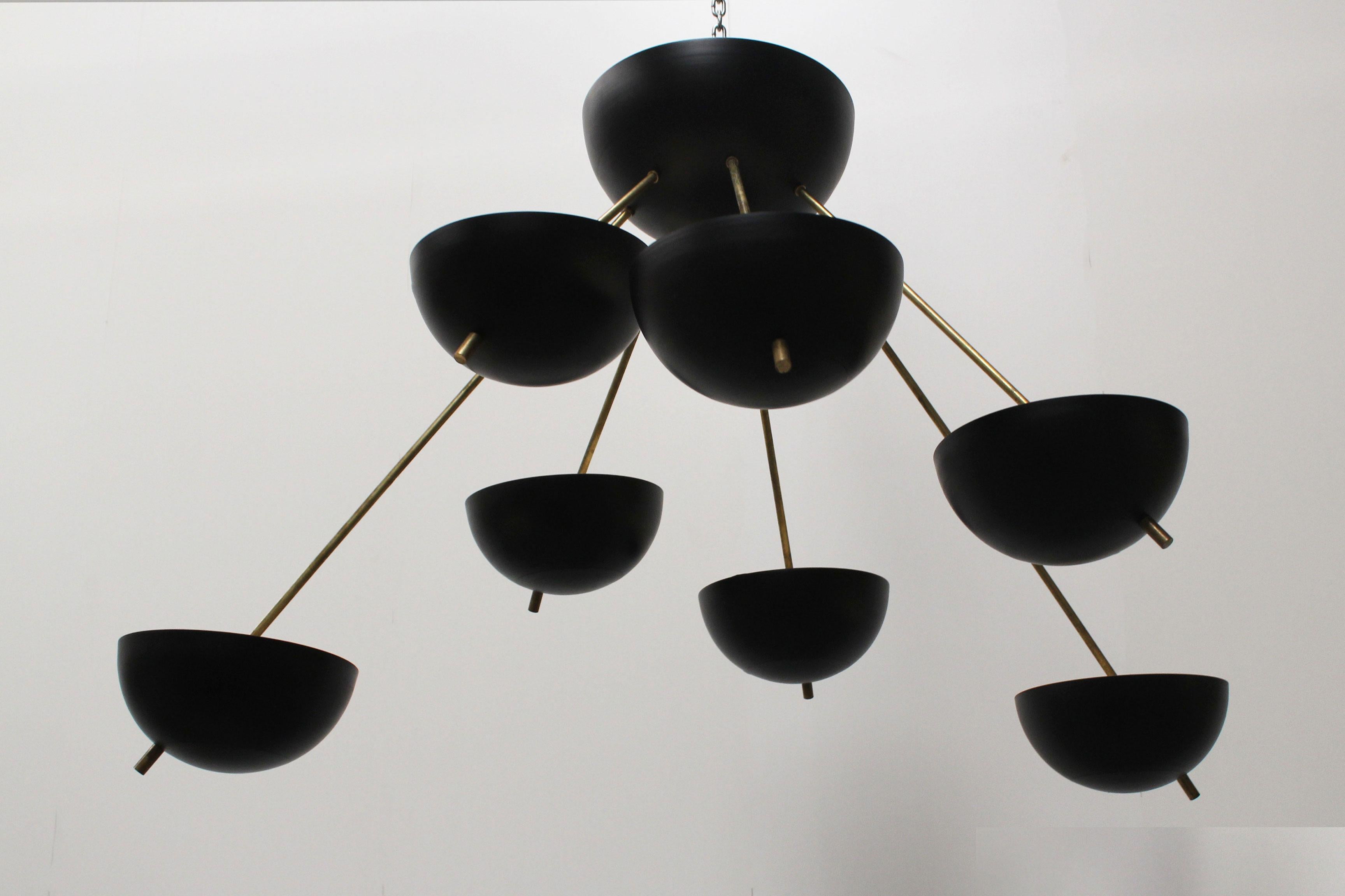 Mid-Century Modern Vintage Design Italian Sputnik Chandelier, Attributed to Stilnovo Brass, 1950