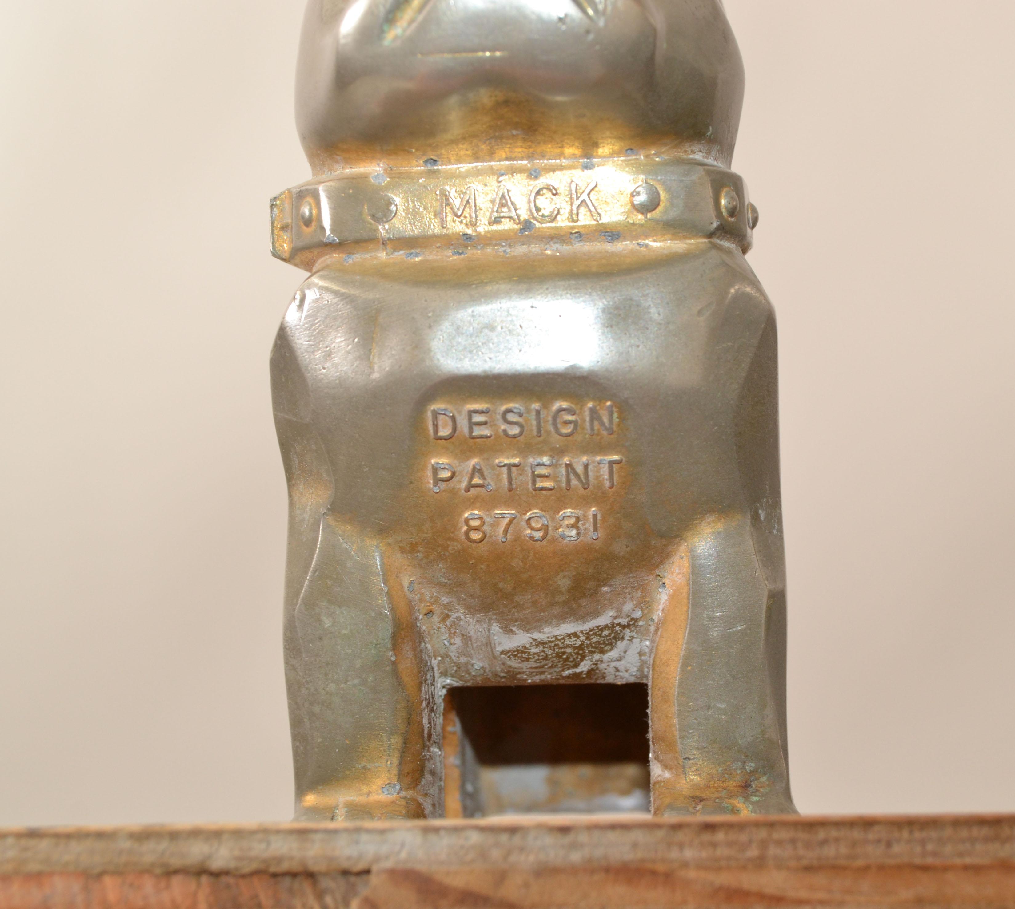Bronze Vintage Design Patent Mack Trucks Bull Dog Figurine, Statue, Animal Sculpture For Sale