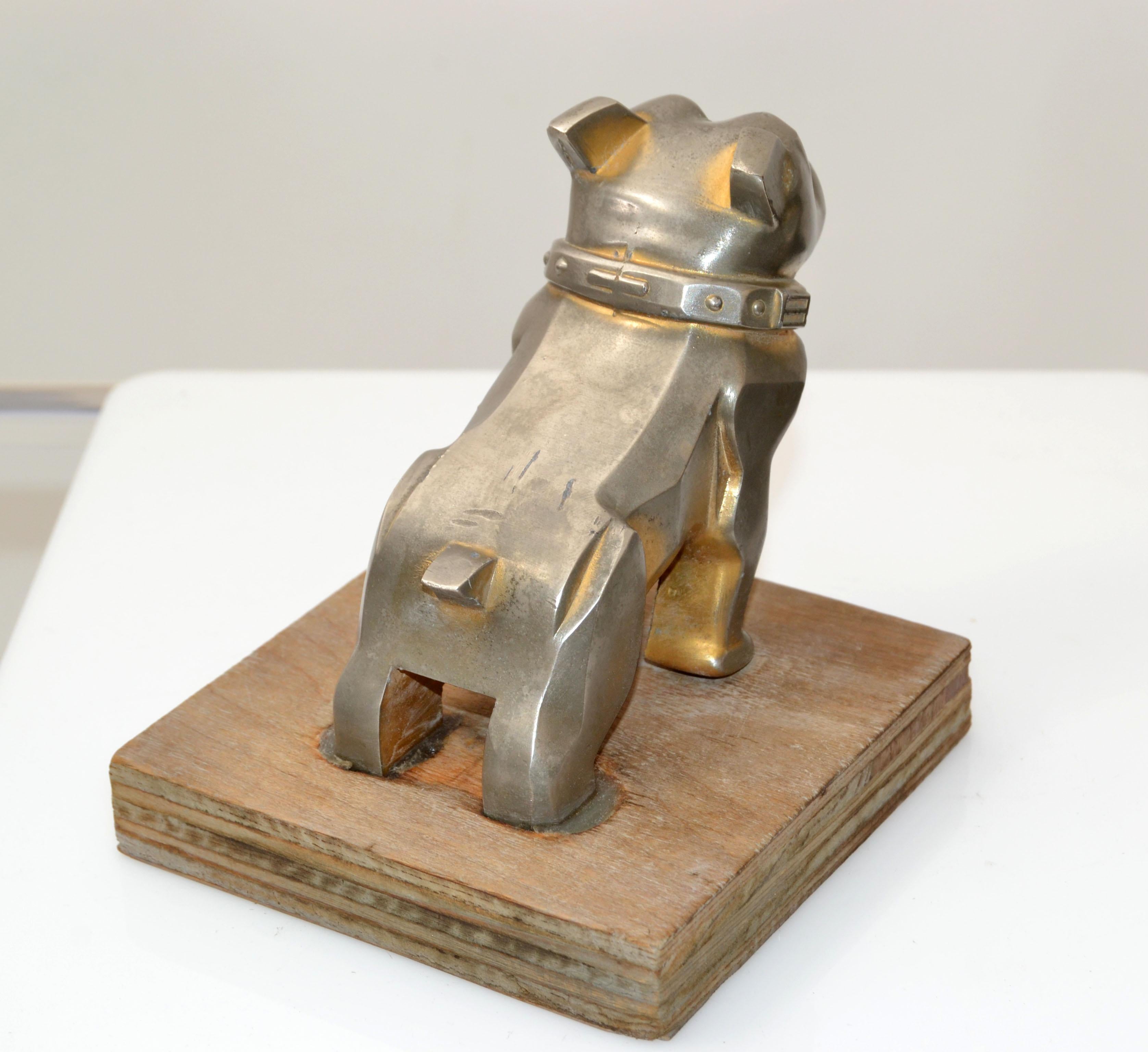 Silvered Vintage Design Patent Mack Trucks Bull Dog Figurine, Statue, Animal Sculpture For Sale