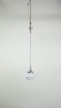 Vintage design pendant lamp with layered milk glass and chrome