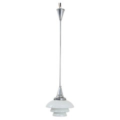 Vintage design pendant lamp with layered milk glass and chrome