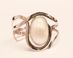 Vintage Design Polish Sterling Silver 925 Bangle Bracelet with Shell