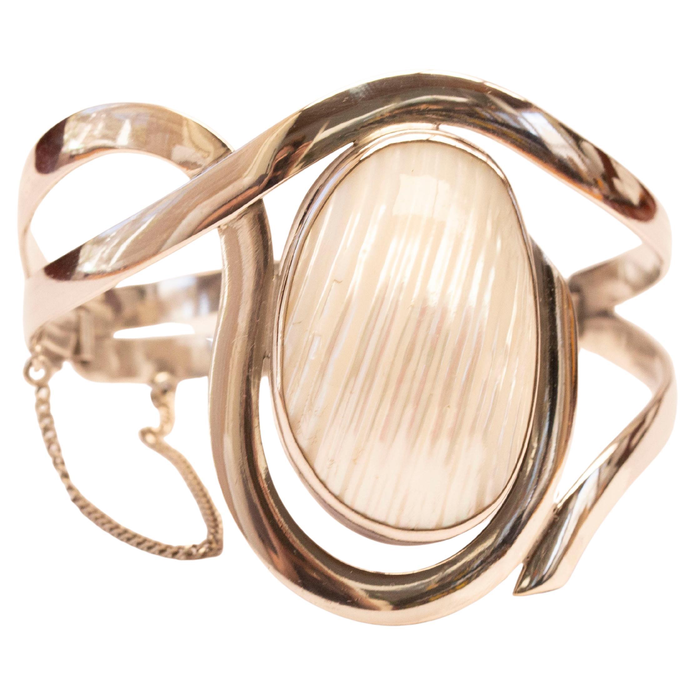 Bracelet jonc vintage en argent sterling poli 925 avec coquillage en vente