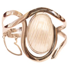 Bracelet jonc vintage en argent sterling poli 925 avec coquillage