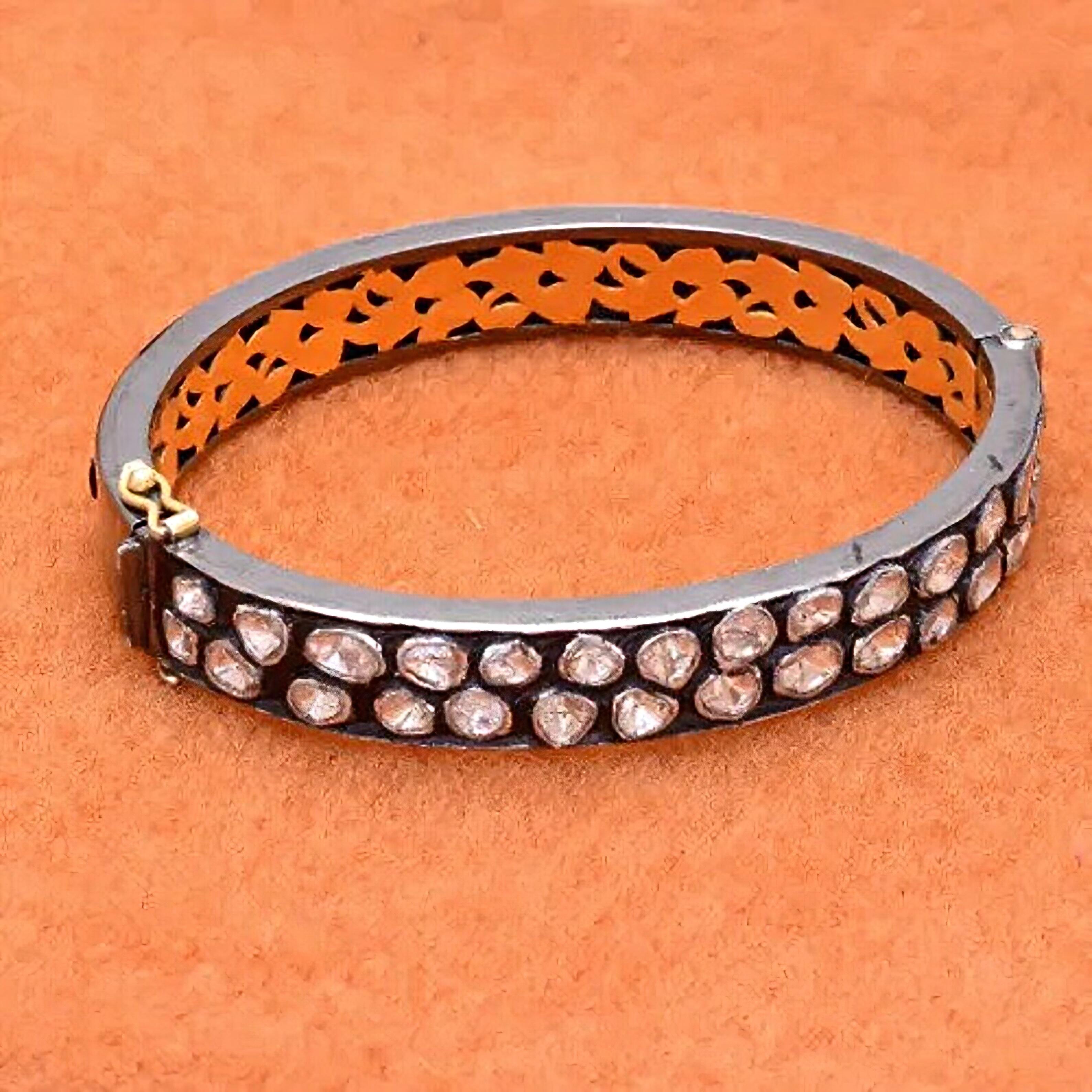 Vintage Design Rose Cut Polki Diamond Bangle 925 Sterling Silver Beautiful Gift For Sale 5