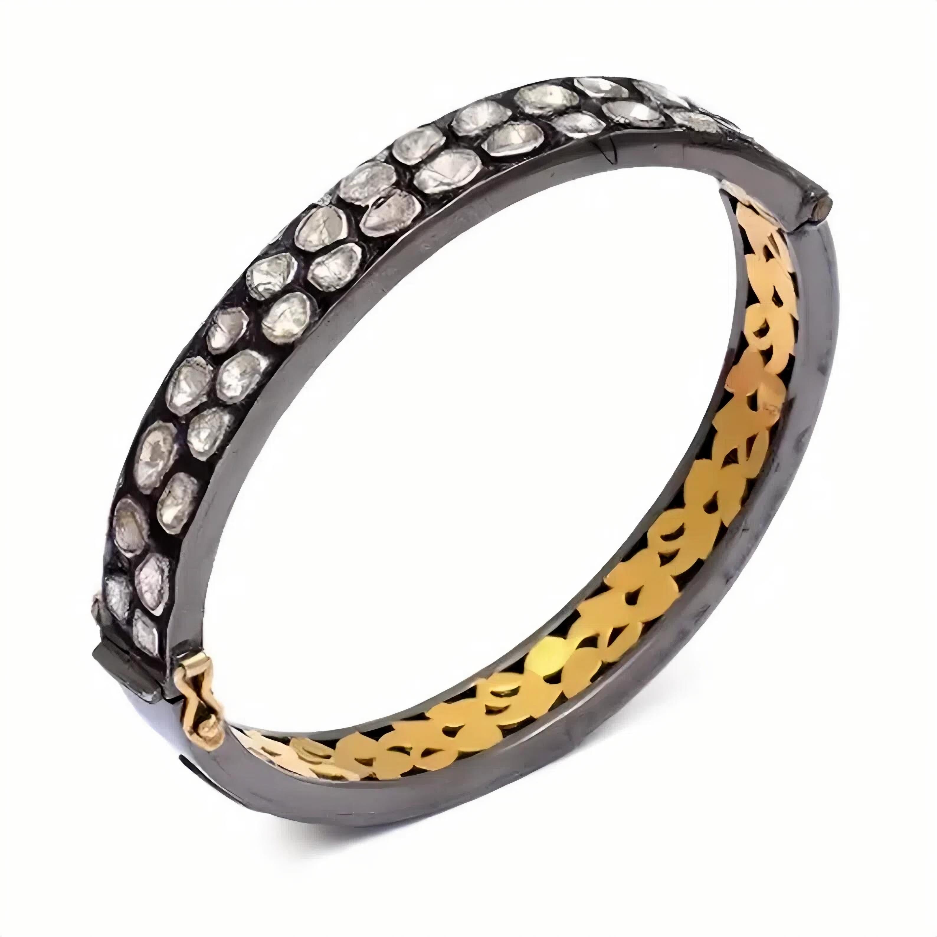 Vintage Design Rose Cut Polki Diamond Bangle 925 Sterling Silver Beautiful Gift For Sale 12