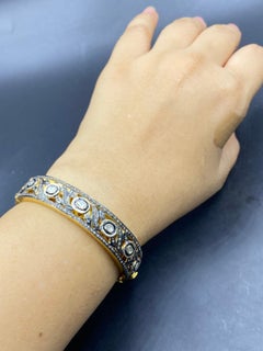 Vintage Design Rose Cut Polki Diamond Bangle 925 Sterling Silver Beautiful Gift
