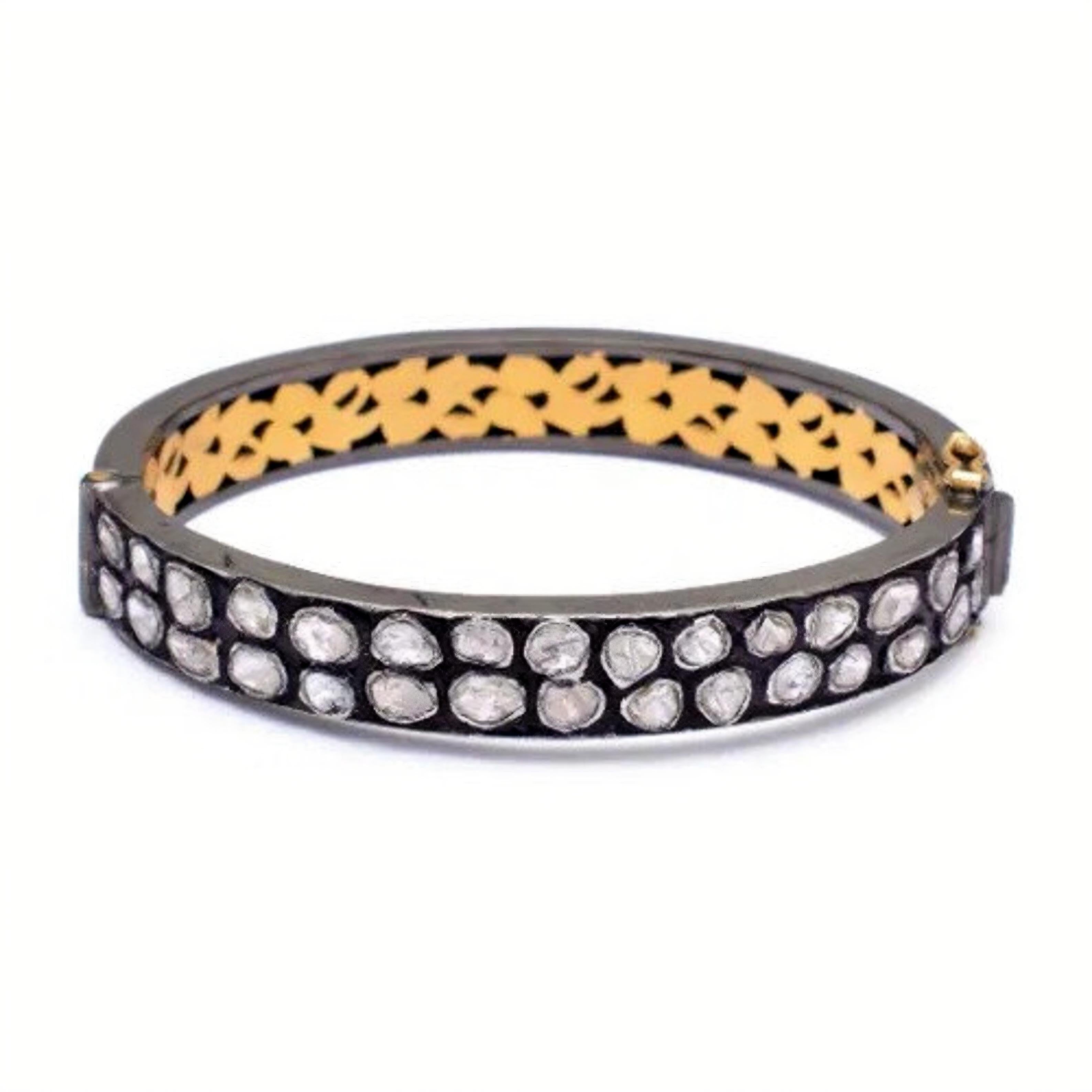 Art Deco Vintage Design Rose Cut Polki Diamond Bangle 925 Sterling Silver Beautiful Gift For Sale