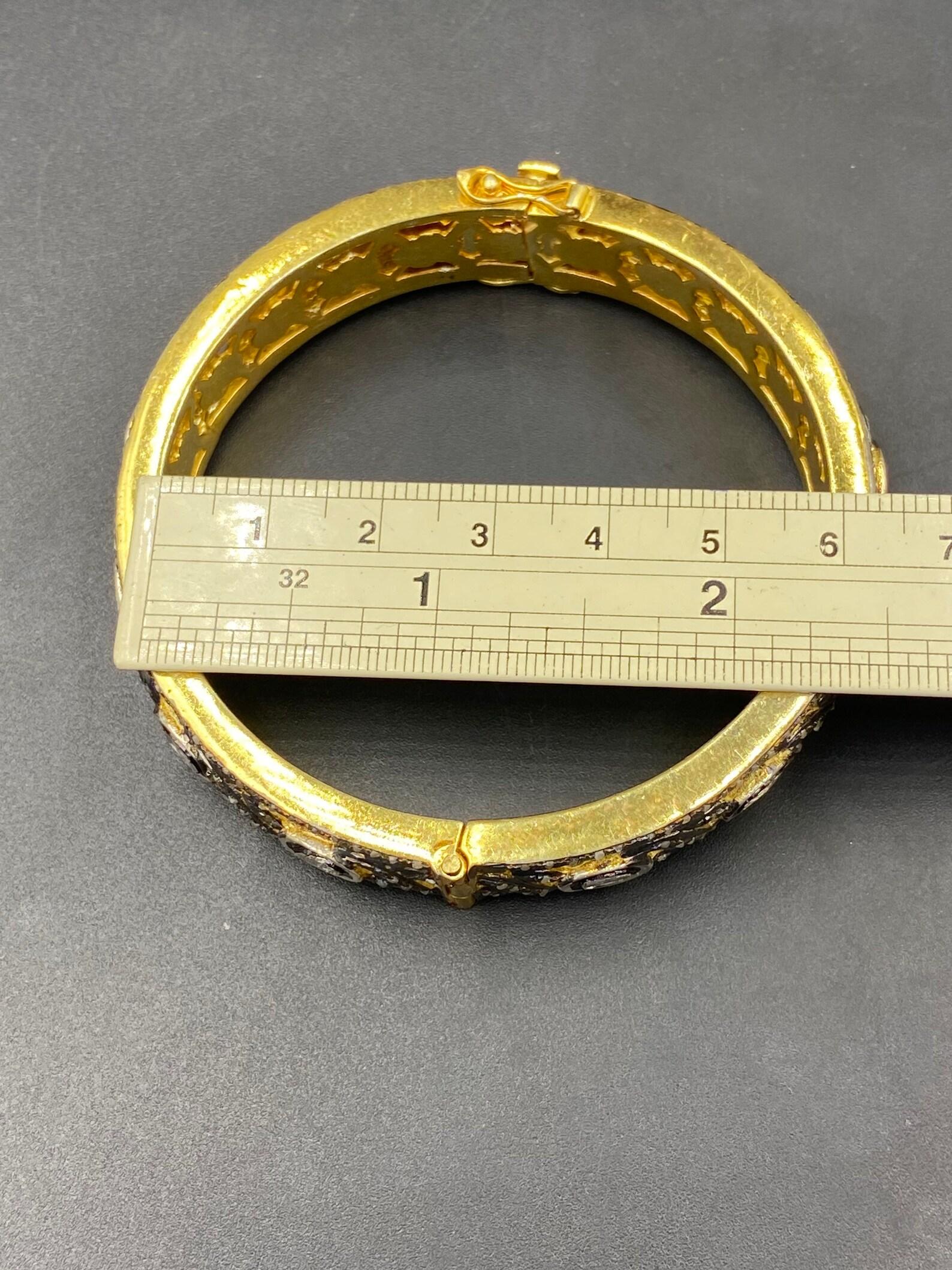 Vintage Design Rose Cut Polki Diamond Bangle 925 Sterling Silver Beautiful Gift In New Condition For Sale In Chicago, IL