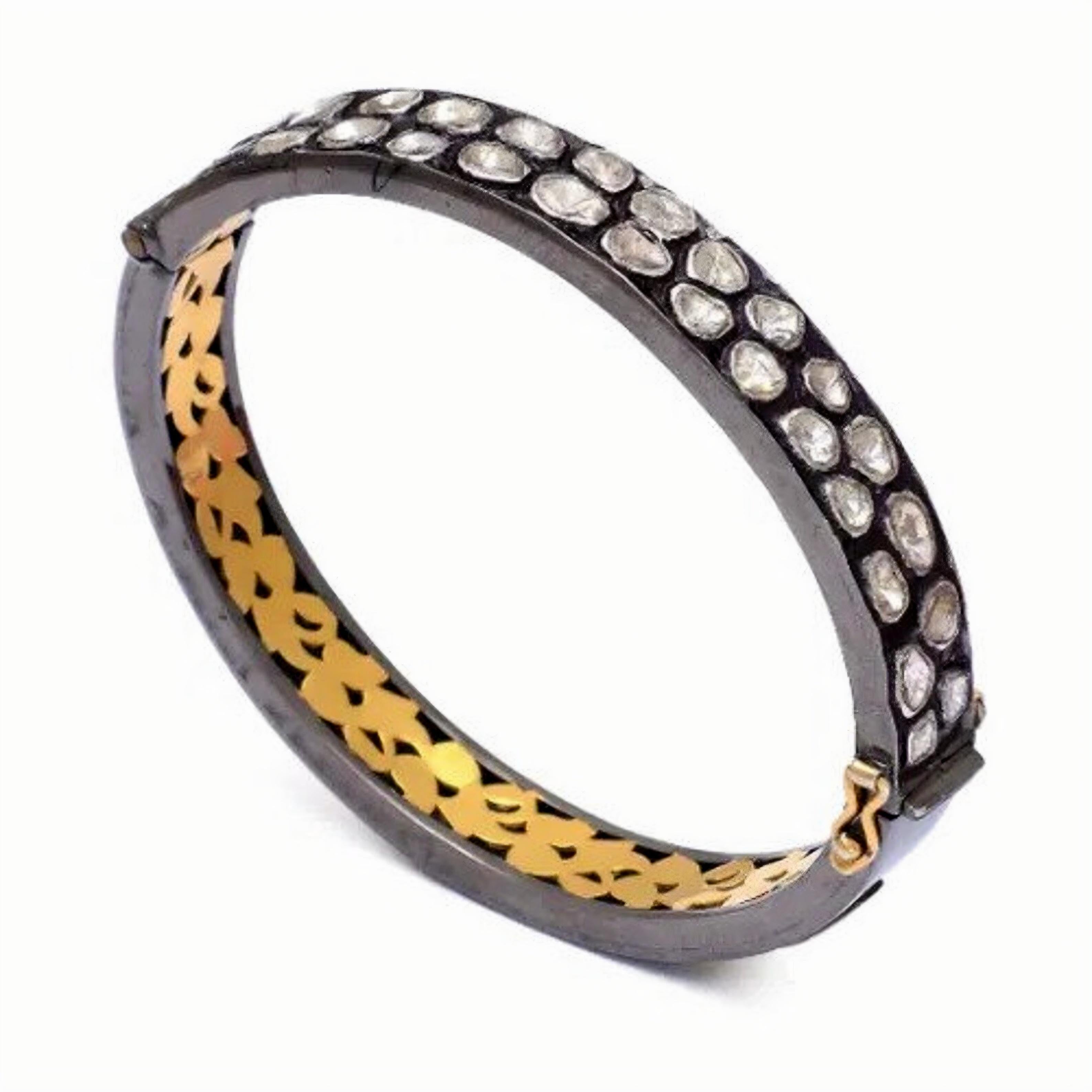 Vintage Design Rose Cut Polki Diamond Bangle 925 Sterling Silver Beautiful Gift For Sale 1