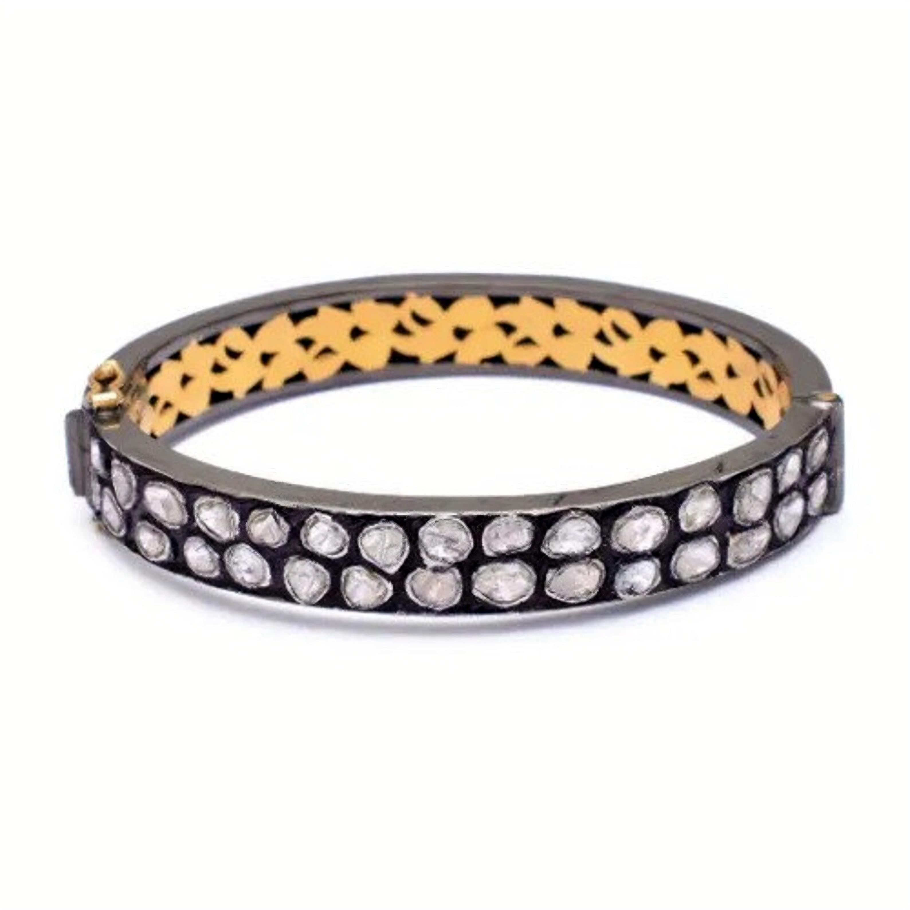 Vintage Design Rose Cut Polki Diamond Bangle 925 Sterling Silver Beautiful Gift For Sale 3