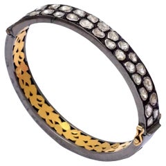 Vintage Design Rose Cut Polki Diamond Bangle 925 Sterling Silver Beautiful Gift