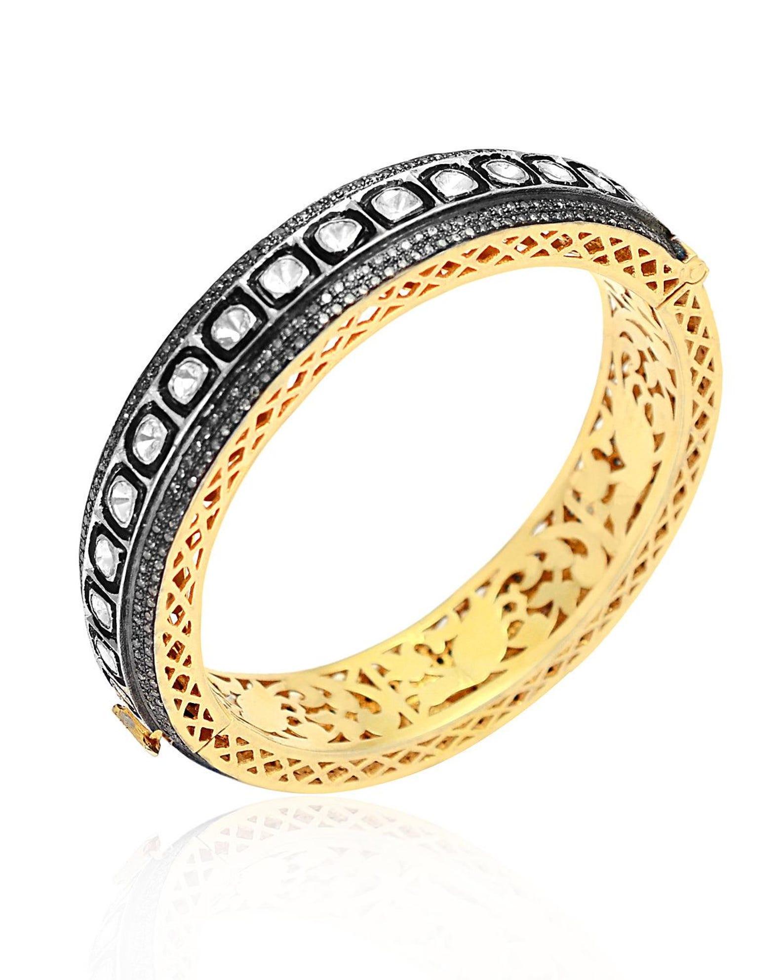 Vintage Design Rose Cut Polki Diamond Bangle 925 Sterling Silver birthday Gift For Sale 5