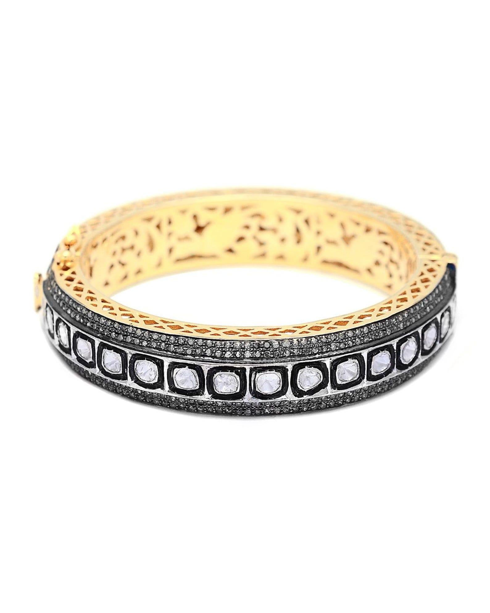 Vintage Design Rose Cut Polki Diamond Bangle 925 Sterling Silver birthday Gift For Sale 6