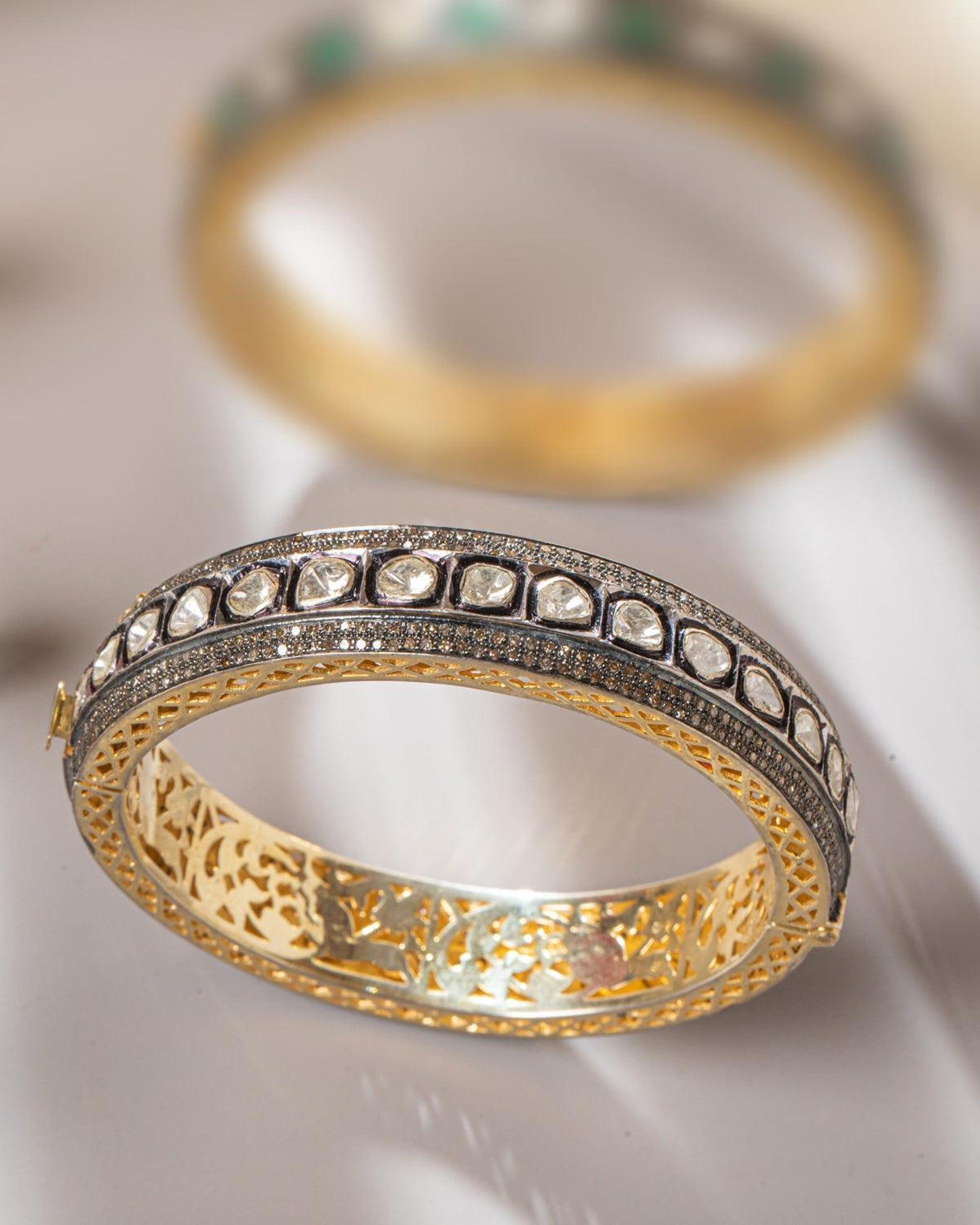Vintage Design Rose Cut Polki Diamond Bangle 925 Sterling Silver birthday Gift In New Condition For Sale In Chicago, IL