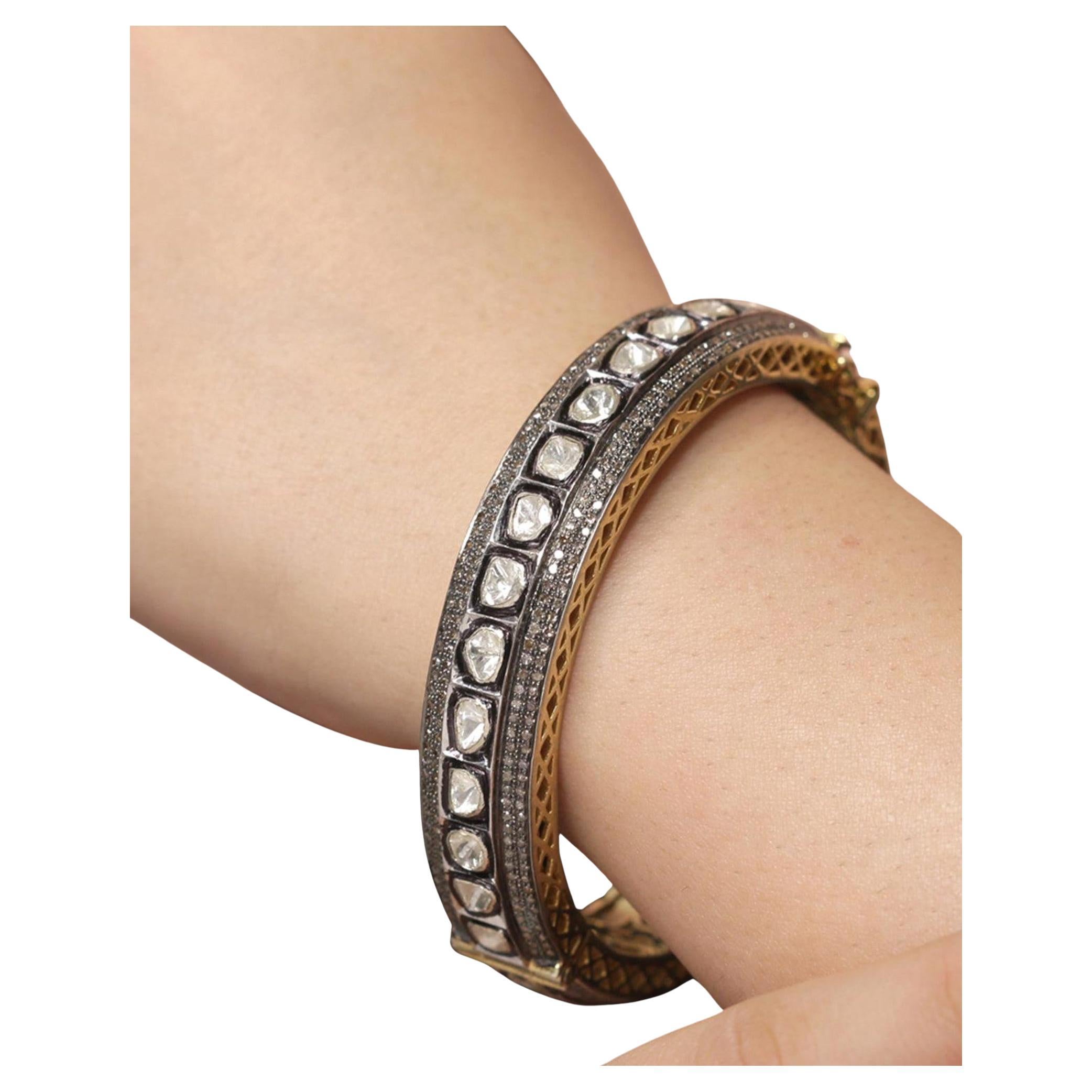 Vintage Design Rose Cut Polki Diamond Bangle 925 Sterling Silver birthday Gift