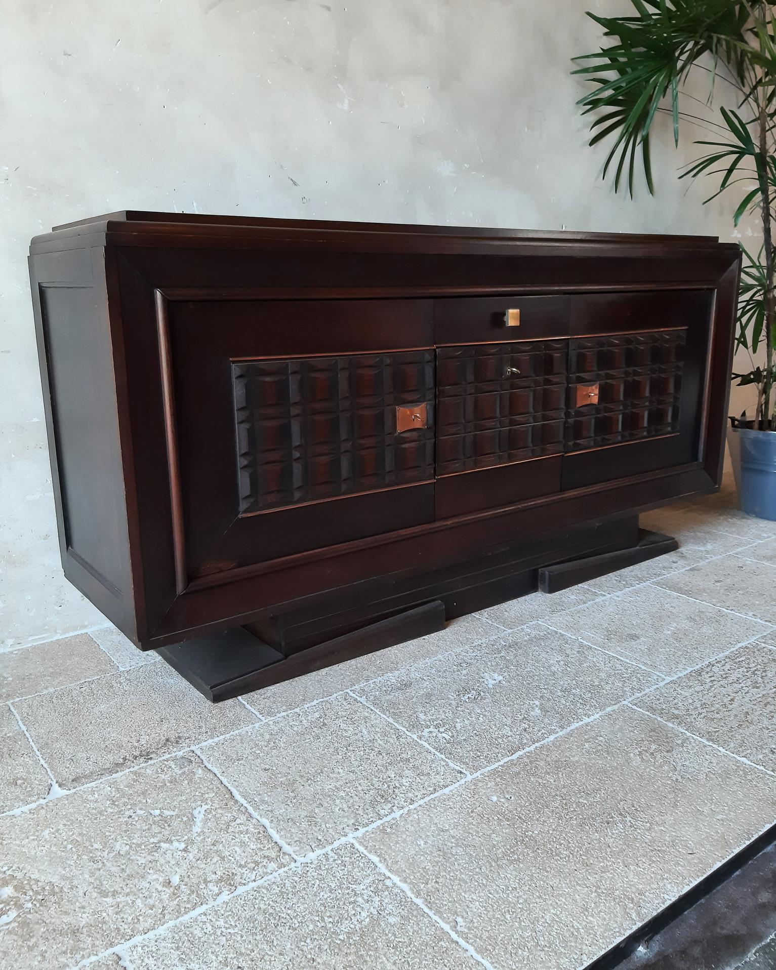 French Vintage Design Sideboard by Charles Dudouyt in Dark Oak For Sale