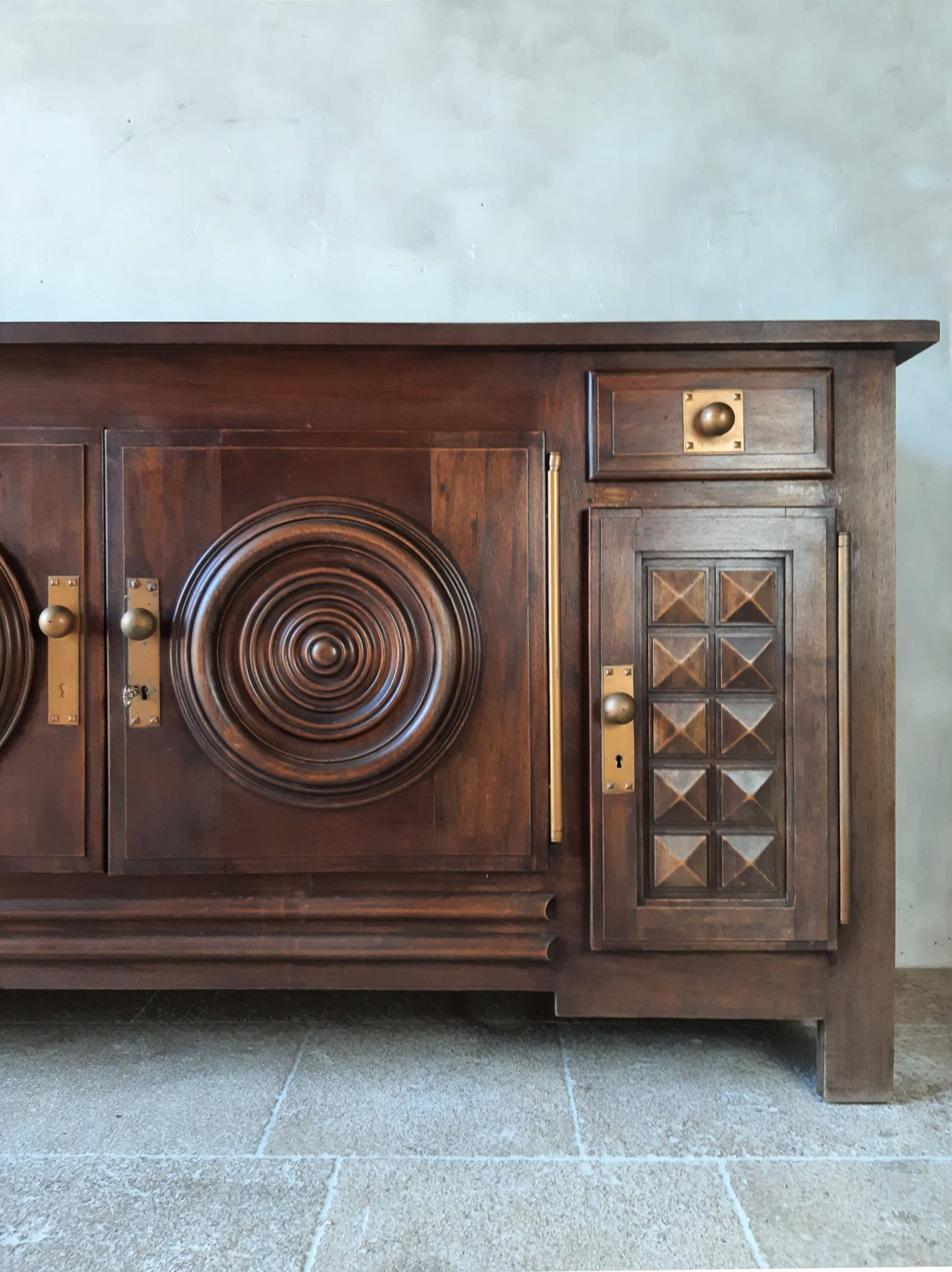French Vintage Design Sideboard by Charles Dudouyt in Oak, 1940s-50s For Sale