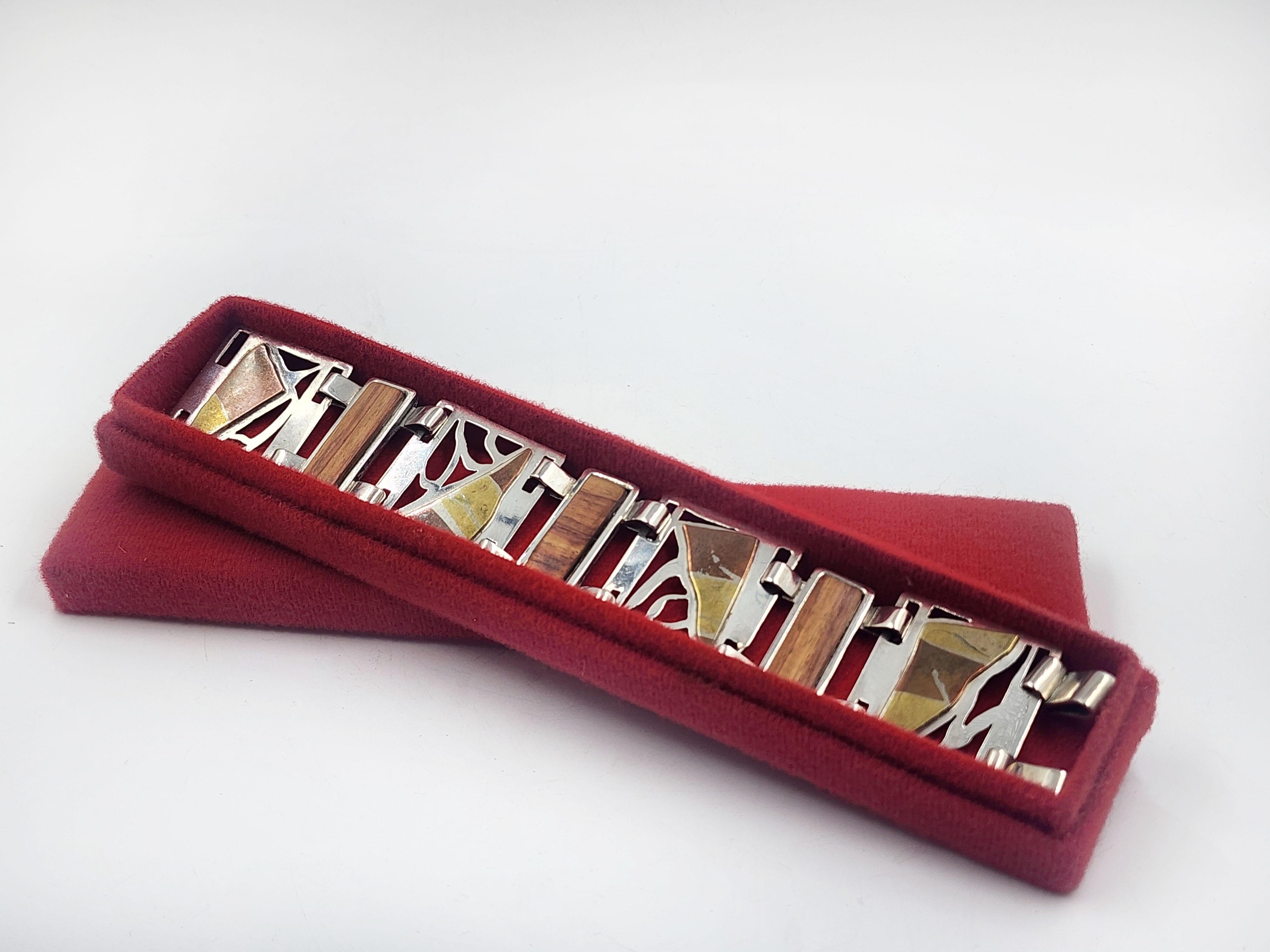 Mexican Vintage Design Silver Bracelet For Sale